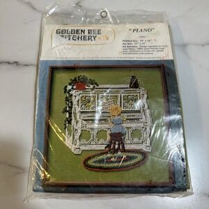 Golden Bee Stitchery VINTAGE 1975 Crewel Embroidery KIT #503 Wool PIANO  NEW